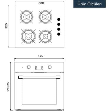 Kumtel Antrasit 2'li Ankastre Cam Set(Fırın ve Ocak) 4