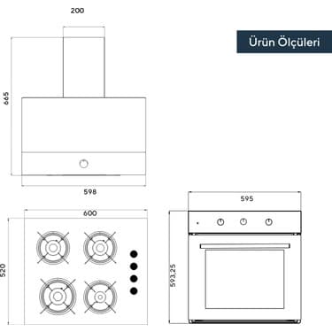 Kumtel Dizayn Antrasit (Gri) Cam Ankastre Set 5