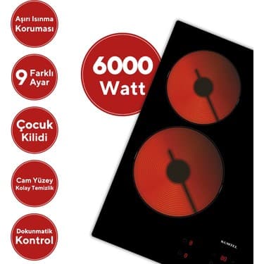 Kumtel Vitroseramik Elektrikli Siyah Cam Ankastre Ocak HV6-04T 2