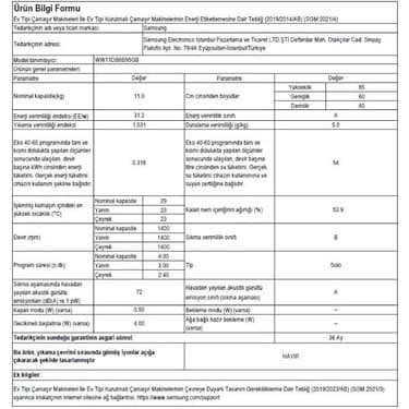 Samsung Bespoke AI™  Çamaşır Makinesi  WW11DB8B95GBAH ( 2025 ) 7