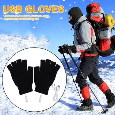 Liangduo Shop Pembe Tarzı Kadın Erkek USB Isıtmalı Eldiven Kış Sıcak Termal Elektrikli Eldiven Parmaksız 5V Şarj Edilebilir Spor Kayak Için Koşu Bisiklet (Yurt Dışından) 3