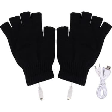 Liangduo Shop Pembe Tarzı Kadın Erkek USB Isıtmalı Eldiven Kış Sıcak Termal Elektrikli Eldiven Parmaksız 5V Şarj Edilebilir Spor Kayak Için Koşu Bisiklet (Yurt Dışından) 5