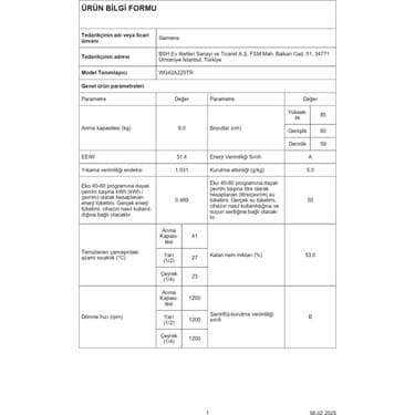 Siemens WG42A2Z0TR 1200 Devir 9 KG Çamaşır Makinesi 7