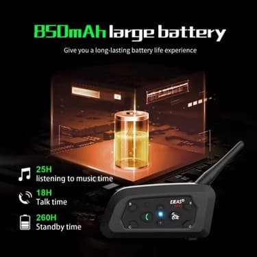 Airstorr Ejeas V6 Pro + Motosiklet Interkom Kask Bluetooth Kulaklık 6 Biniciler 800M Communicator Su Geçirmez Interkom 3
