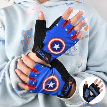 Liangduo Shop Süpermen Tarzı Xl Boyutu Çocuklar Bisiklet Eldiveni Yarım Parmak Çocuk Bisikleti Eldiven Çocuk Kaymaz Nefes Spor Eldiven Erkek Kız Için Sürüş Donanımları (Yurt Dışından) 3