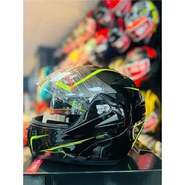 Universal Vırtue Çene Açılır Güneş Vizörlü Motosiklet Kaskı (Siyah-Sarı) 2