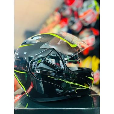 Universal Vırtue Çene Açılır Güneş Vizörlü Motosiklet Kaskı (Siyah-Sarı) 3