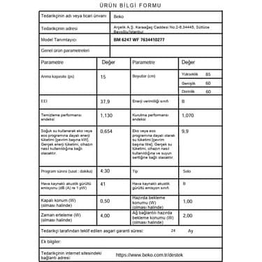 Beko Bm 6247 Wf B Enerji Sınıfı 6 Programlı Beyaz Wifi Özellikli Bulaşık Makinası 5