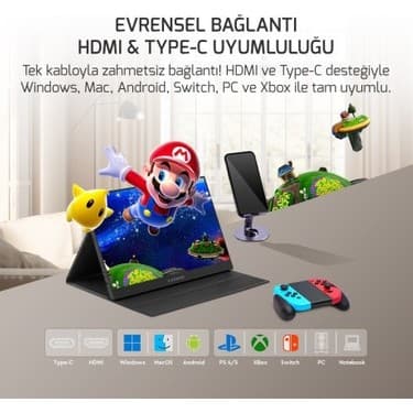 Ezcool Lite E15 4ms 60HZ 15,6" Fhd IPS Taşınabilir Monitör (Sıfır Ölü Piksel Garantili) 4