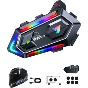 Always Teknoloji 2 Adet Y20 Max Telsiz Özellikli 5.3 Motosiklet Kask Kulaklık Intercom Işıklı Motorsiklet Interkom 2