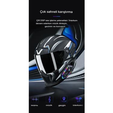 Always Teknoloji 2 Adet Y20 Max Telsiz Özellikli 5.3 Motosiklet Kask Kulaklık Intercom Işıklı Motorsiklet Interkom 4