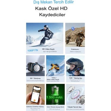 Always Teknoloji Q28 Intercom Kameralı Hd 1080P Kameralı Kask Kulaklık Su Geçirmez 32GB Hafıza Kartlı 4