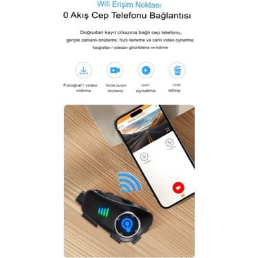Always Teknoloji Q28 Intercom Kameralı Hd 1080P Kameralı Kask Kulaklık Su Geçirmez 32GB Hafıza Kartlı 5