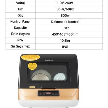 Kochler Küçük Alan Uyumlu Pratik Bulaşık Makinesi – Tiny House ve Karavanlar Için Ideal 2