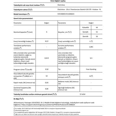 Electrolux ESF2400OS 6 Programlı Tezgâh Üstü Bulaşık Makinesi 5