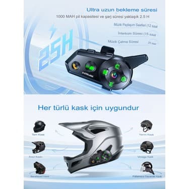 Ensiga 6 Kişi Eşleşmeli 2 Kişi Uyumlu Konuşmalı Motosiklet Intercom 500M Mesafeli Müzik Paylaşımlı 2
