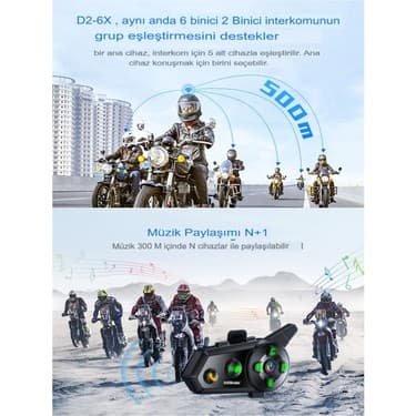 Ensiga 6 Kişi Eşleşmeli 2 Kişi Uyumlu Konuşmalı Motosiklet Intercom 500M Mesafeli Müzik Paylaşımlı 5
