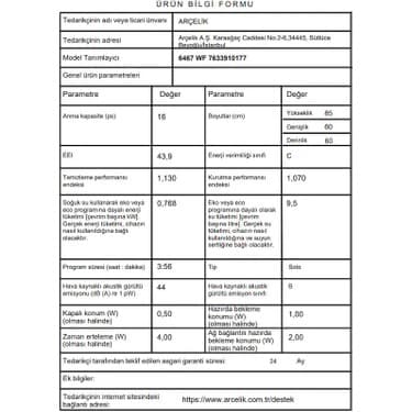 Arçelik 6467 C Enerji Sınıfı Wf I 6 Programlı Bulaşık Makinesi 6