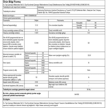 Samsung WW11DB8B95GBAH 11 kg 1400 Devir Siyah Çamaşır Makinesi 3