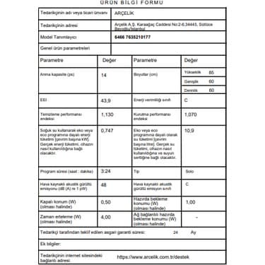 Arçelik 6466 6 Programlı Bulaşık Makinesi 5