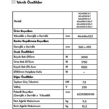 Vestel AO-65104 G-T 65 cm 4 Gözü Gazlı Ankastre Ocak 5