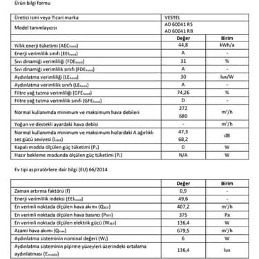 Vestel AD-60041 Rs 60 cm 3 Kademeli Ankastre Davlumbaz 5