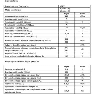 Vestel AD-60041 Rb 60 cm 3 Kademeli Ankastre Davlumbaz 5