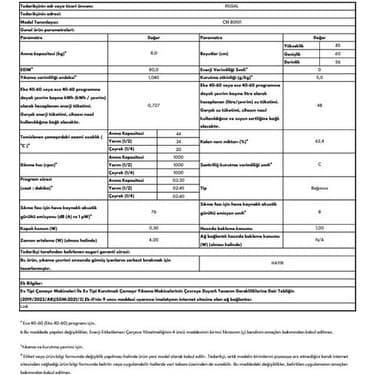 Regal cm 80101 D Enerji Sınıfı 8 kg 1000 Devir Çamaşır Makinesi 8