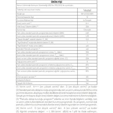 Vestel  KM 97201 G GI Pro  9 kg Kurutma Makinesi 8