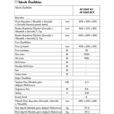 Regal Af 5365 Bcy A Enerji Sınıfı Elektroturbo Ankastre Fırın 3