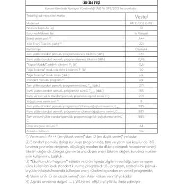 Vestel KMI 97201 G 9 kg A++ Isı Pompalı Kurutma Makinesi – Nem Sensörü, WiFi, Çocuk Kilidi, İnci Tambur, 65 dB Sessiz Çalışma 3