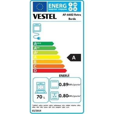 Vestel AF-6682 Retro Bordo 69 Lt A Enerji Sınıfı Ankastre Fırın 6