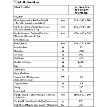 Regal Af 7965 Scy A Enerji Sınıfı Elektroturbo Ankastre Fırın 3