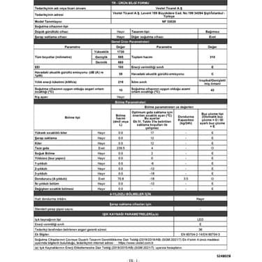 Regal NF 33020 No Frost Buzdolabı - 310 Lt, E Enerji Sınıfı 4