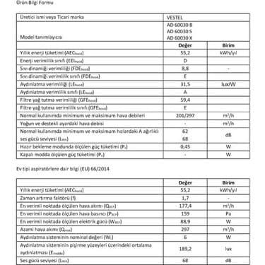 Vestel AD-60030 B Ankastre Davlumbaz 6