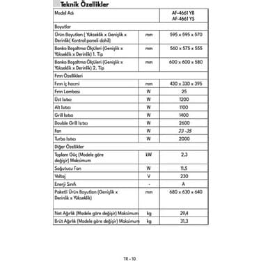 Vestel AF-4661 Ys 69 Lt A Enerji Sınıfı Ankastre Fırın 3