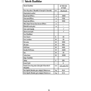 Vestel SF 9401 DG Solo Fırın 6