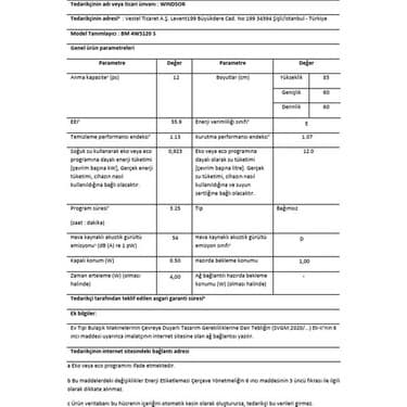 Windsor Bm 4WS120 S 4 Programlı Bulaşık Makinesi 8