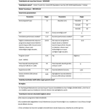 Windsor Bm 6WS120 6 Programlı Bulaşık Makinesi 7