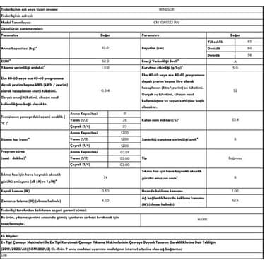 Windsor CM 10WS122 INV A Enerji Sınıfı  10 kg 1200 Devir Inverter Çamaşır Makinesi 3