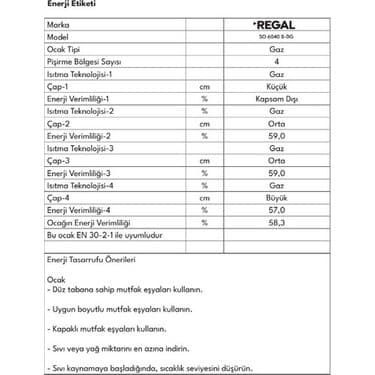 Regal S0 6040 B-DG 60 cm 4 Gözlü Gazlı Set Üstü Ocak 5