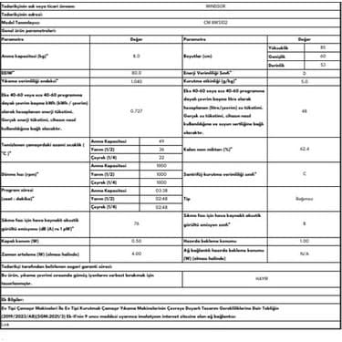 Windsor CM 8WS102 D 8 kg 1000 Devir Çamaşır Makinesi 3