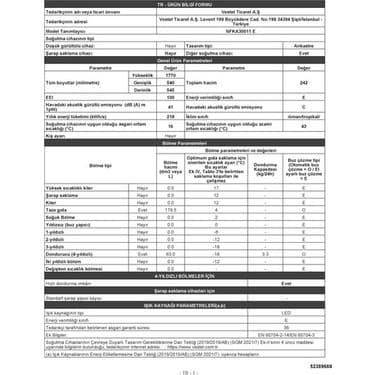 Vestel NFKA30011 E Ankastre Buzdolabı 7