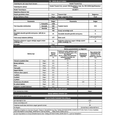 Vestel SC25011 212 Lt E Enerji Sınıfı Statik Buzdolabı 5