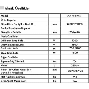 Vestel AO-78370 S Ankastre Ocak 6