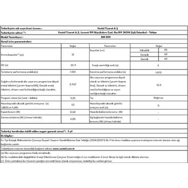Vestel 5 Programlı Solo Bulaşık Makinesi – E Enerji Sınıfı, 13 Kişilik Kapasite, Cam ve Bardak Koruma, 12 L Su Tüketimi 8