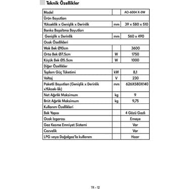 Vestel AO-6004 X-Dw Ankastre Ocak 6