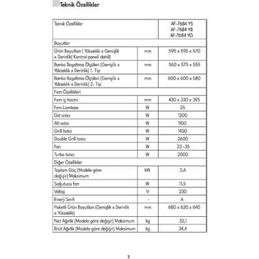 Vestel Ankastre Fırın AF-7684 YS 8