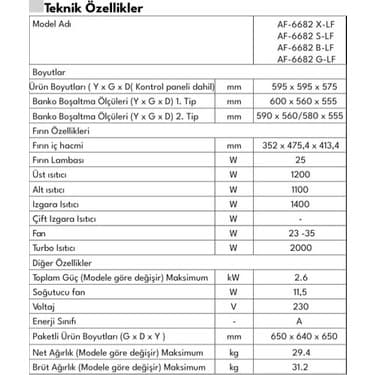 Vestel AF-6682 G-Lf Fırın 7