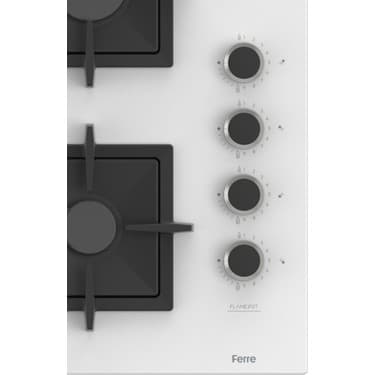 Ferre SC406 65 cm Wok Gözlü Beyaz Cam Ankastre Ocak (Döküm Izgara) 5